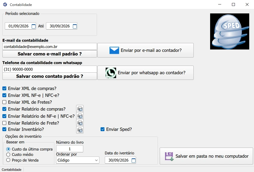Envio da movimentação do mês para a contabilidade