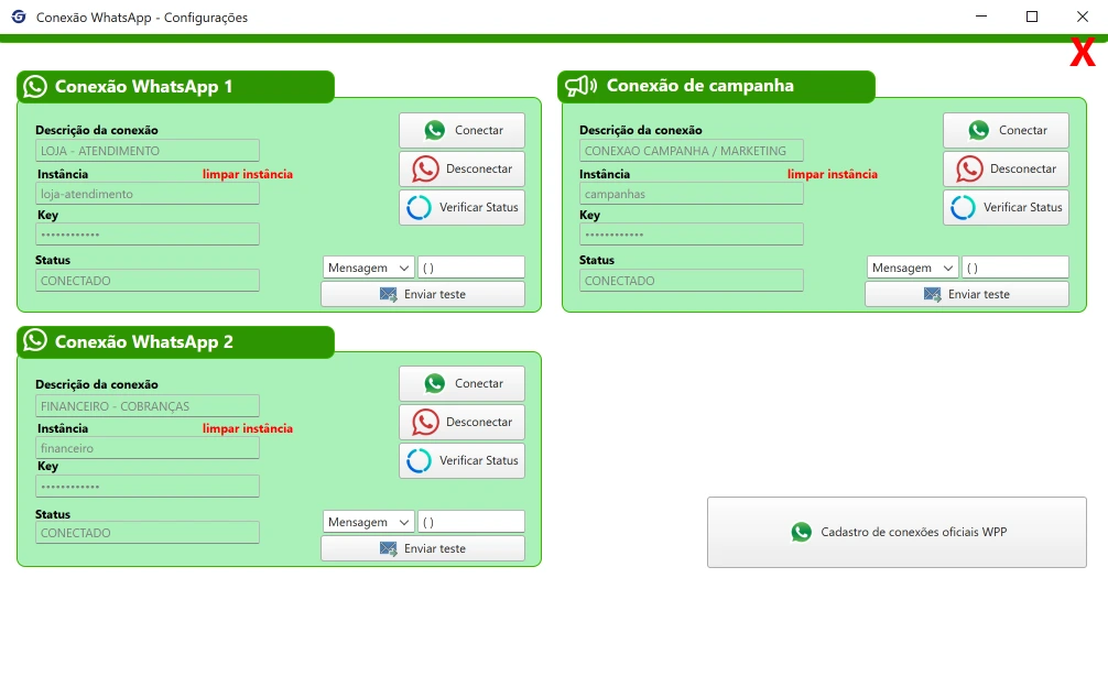 Conexões do WhatsApp integrado